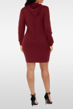 レッド カジュアル ソリッド パッチワーク フード付きカラー ペンシル スカート ドレス