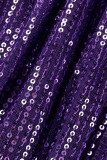 Фиолетовые сексуальные сплошные блестки в стиле пэчворк с разрезом V-образным вырезом вечернее платье платья
