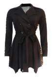 Zwarte mode casual print patchwork asymmetrische kraag met lange mouwen jurken