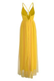 Vestidos de noite vestidos de noite amarelos sexy de retalhos sólidos com alça de espaguete