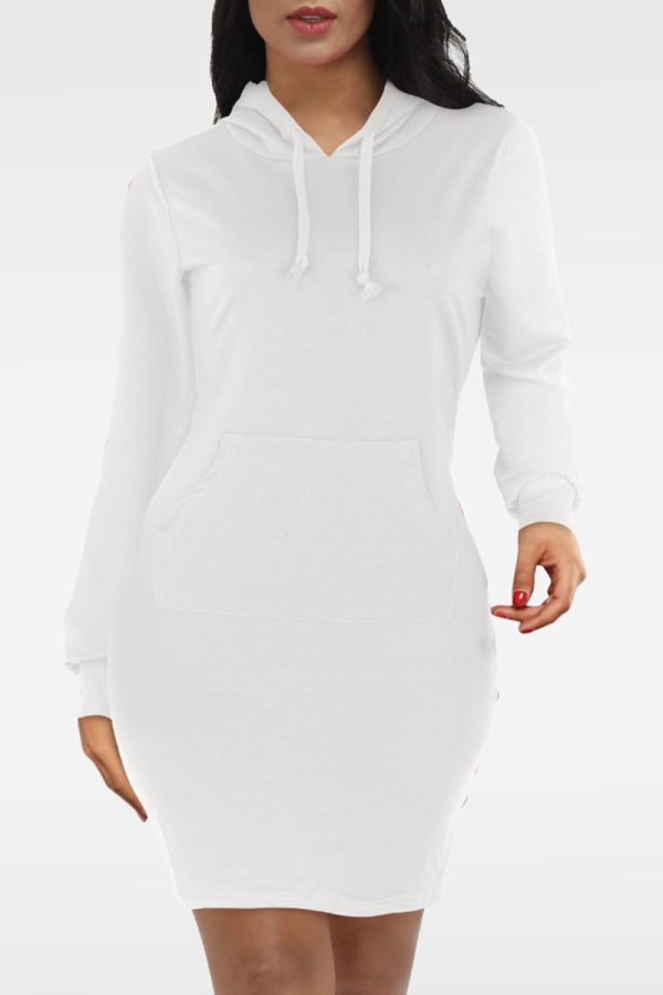 ホワイト カジュアル ソリッド パッチワーク フード付きカラー ペンシル スカート ドレス