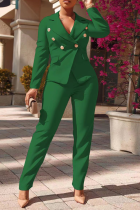 Colarinho verde fashion com fivela sólida manga longa manga longa duas peças