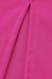 Vestidos de saia de um passo elegante de patchwork sólido com babados e gola oblíqua rosa vermelha