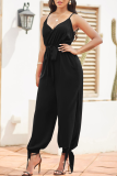 Black Fashion Solid Patchwork Spaghetti Band Harlan Jumpsuits