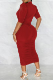 Красные модные повседневные однотонные юбки с V-образным вырезом и одним шагом платья