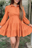 naranja casual sólido patchwork hebilla doblar cuello vuelto una línea de vestidos
