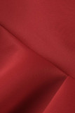 Vestidos de manga larga con cuello en O transparentes ahuecados sólidos de moda rojo