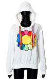 White Fashion Casual Print Patchwork Hooded Collar Tops