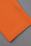 Orange Fashion Casual Solid Fold V Neck One Step Skirt Dresses