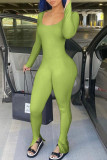 Tute attillate con scollo a U senza schienale sexy tinta unita verde oliva