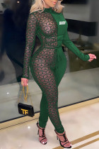 Macacão skinny verde com estampa sexy patchwork decote oco