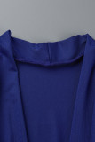 ブルーファッションカジュアルソリッドフォールドVネックワンステップスカートドレス