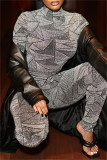 シルバー ファッション カジュアル パッチワーク ベーシック ハーフA タートルネック 長袖 ツーピース