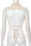 Khaki Sexy Casual Solid Bandage Hollowed Out Backless Turndown Collar Tops