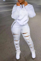 Белая повседневная спортивная одежда, однотонная, лоскутная, с воротником-молнией, с длинным рукавом, из двух частей