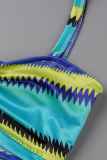 Djupblå sexiga randiga urhålade lapptäcksbadkläder