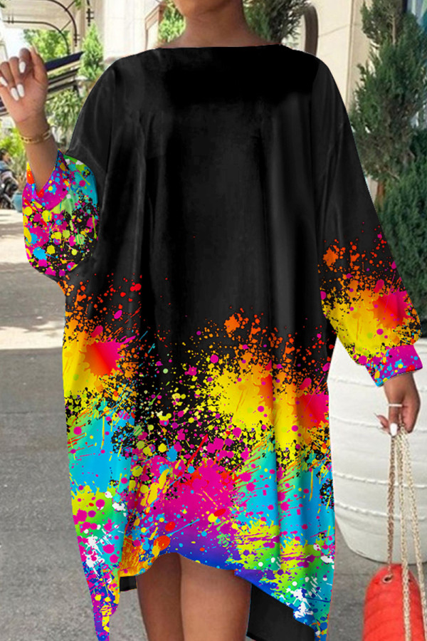 Zwarte mode print polkadot patchwork asymmetrische off-shoulder rechte jurken