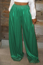Зеленые повседневные однотонные однотонные штаны в стиле пэчворк с высокой талией и широкими штанинами