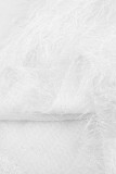 Blanco sexy sólido patchwork plumas halter sin mangas dos piezas