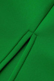 Groene Elegante Patchwork Patchwork Volant V-hals Een Stap Rok Jurken