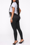 Pantalones de lápiz de cintura alta flacos básicos de ropa deportiva casual de patchwork sólido negro