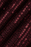 Bourgondische sexy effen pailletten patchwork split v-hals avondjurk jurken