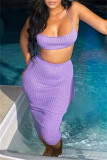 Фиолетовый модный сексуальный однотонный бинт без спинки Спагетти ремень без рукавов из двух частей