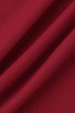Красные модные повседневные однотонные пэчворк с круглым вырезом и короткими рукавами из двух частей