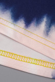 Rosa Grau Mode Casual Print Tie Dye Patchwork V-Ausschnitt Plus Größe Zweiteiler
