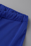 Blå Mode Casual Solid Patchwork Snedkrage Kort ärm Två delar