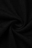ブラックファッションカジュアルソリッドパッチワークOネック半袖ツーピース