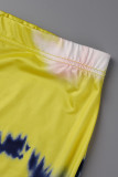 Rosa Grau Mode Casual Print Tie Dye Patchwork V-Ausschnitt Plus Größe Zweiteiler