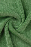 Bandage solide sexy de mode vert creusé robe longue licou dos nu