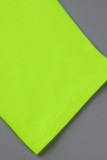 Fluorescent Green Fashion Casual Solid Fold V Neck One Step Skirt Dresses