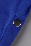 Синий модный повседневный однотонный лоскутный косой воротник с коротким рукавом из двух частей