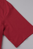 Red Fashion Casual Solid Patchwork O-Ausschnitt Kurzarm Zweiteiler