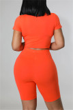 Orange Fashion Casual Solid Ripped Hollowed Out O Neck Kurzarm Zweiteiler