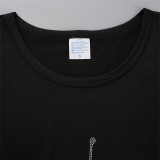 ブルーファッションカジュアルパッチワークホットドリルOネックTシャツ