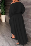 Черные повседневные однотонные платья в стиле пэчворк с асимметричным косым воротником