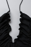 Черные сексуальные сплошные лоскутные прямые комбинезоны с лямкой на шее