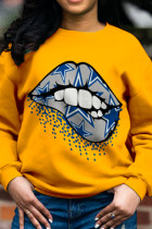 Yellow Fashion Street Lips bedrukte patchwork O-hals tops