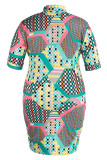 パープルカジュアルプリントパッチワークバックルターンダウンカラーシャツドレスプラスサイズのドレス
