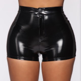 Zwarte mode casual effen patchwork skinny hoge taille shorts