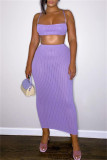 Purple Fashion Sexy Solid Bandage Backless Spaghetti Strap Sleeveless Two Pieces