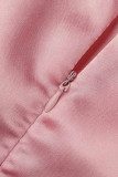 ピンクファッションカジュアルソリッドパッチワークコントラストVネックAラインドレス