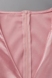 Vestidos Rosa Moda Casual Patchwork Sólido Contraste Decote V A Linha Vestidos