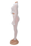 Colarinho branco fashion sexy patchwork transparente transparente manga longa duas peças