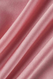 Vestidos Rosa Moda Casual Patchwork Sólido Contraste Decote V A Linha Vestidos