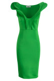 Grüne elegante Patchwork-Patchwork-Volant-V-Ausschnitt-Ein-Schritt-Rock-Kleider