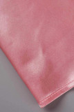 ピンクファッションカジュアルソリッドパッチワークコントラストVネックAラインドレス